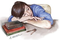 Cartoon, sleepy student