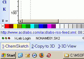 ChemSketch, lower left corner of screen, showing 3D buttons
